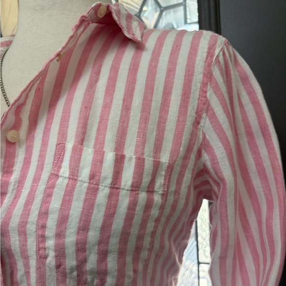 J. Crew Pink and White Striped 100% Linen Tie Waist Button-Up Shirt Size 6 - Picture 3 of 9